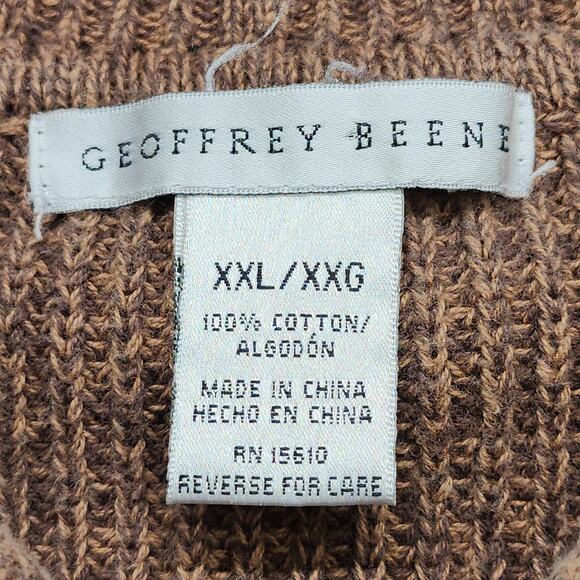 Geoffrey Beene Sweater Mens XXL Brown Chunky Cotton Knit 1/4 Zip Pullover Preppy - Picture 3 of 7